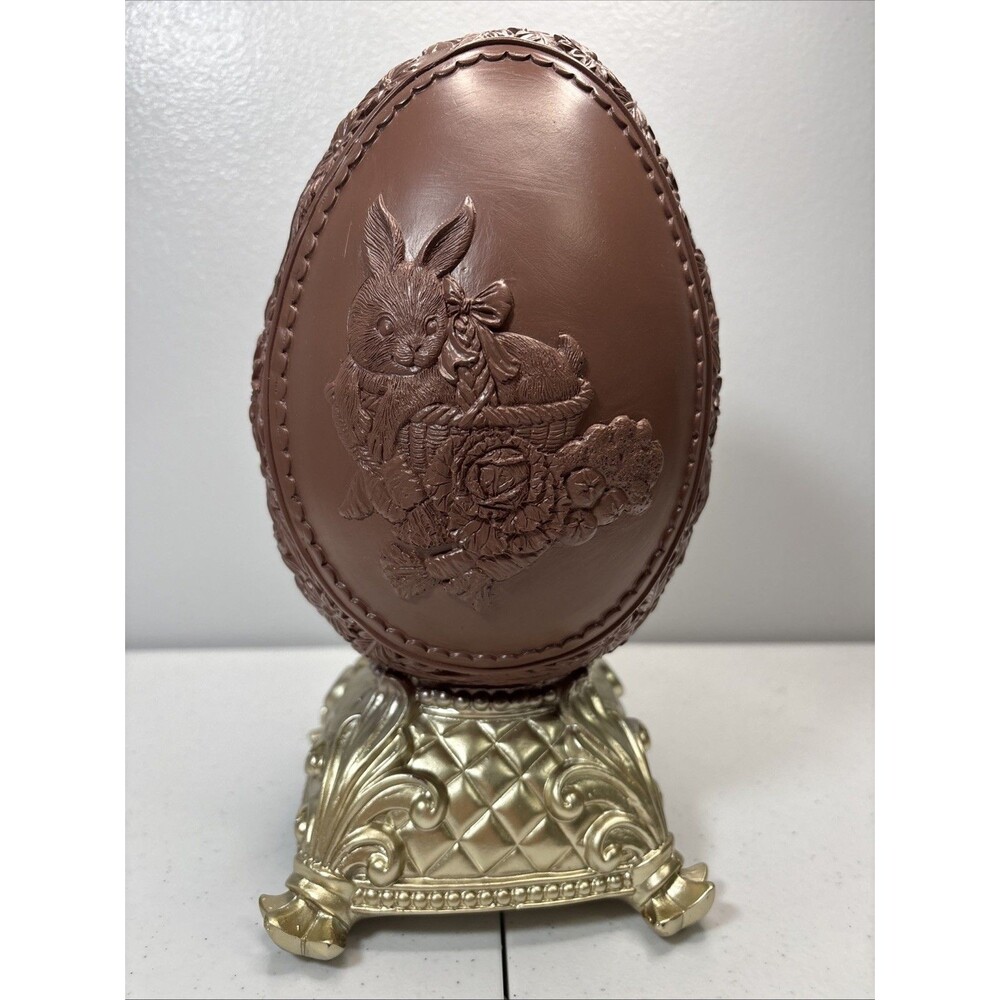 Regency Resin Chocolate Egg on Pedestal Easter Decoration Centerpiece EUC
